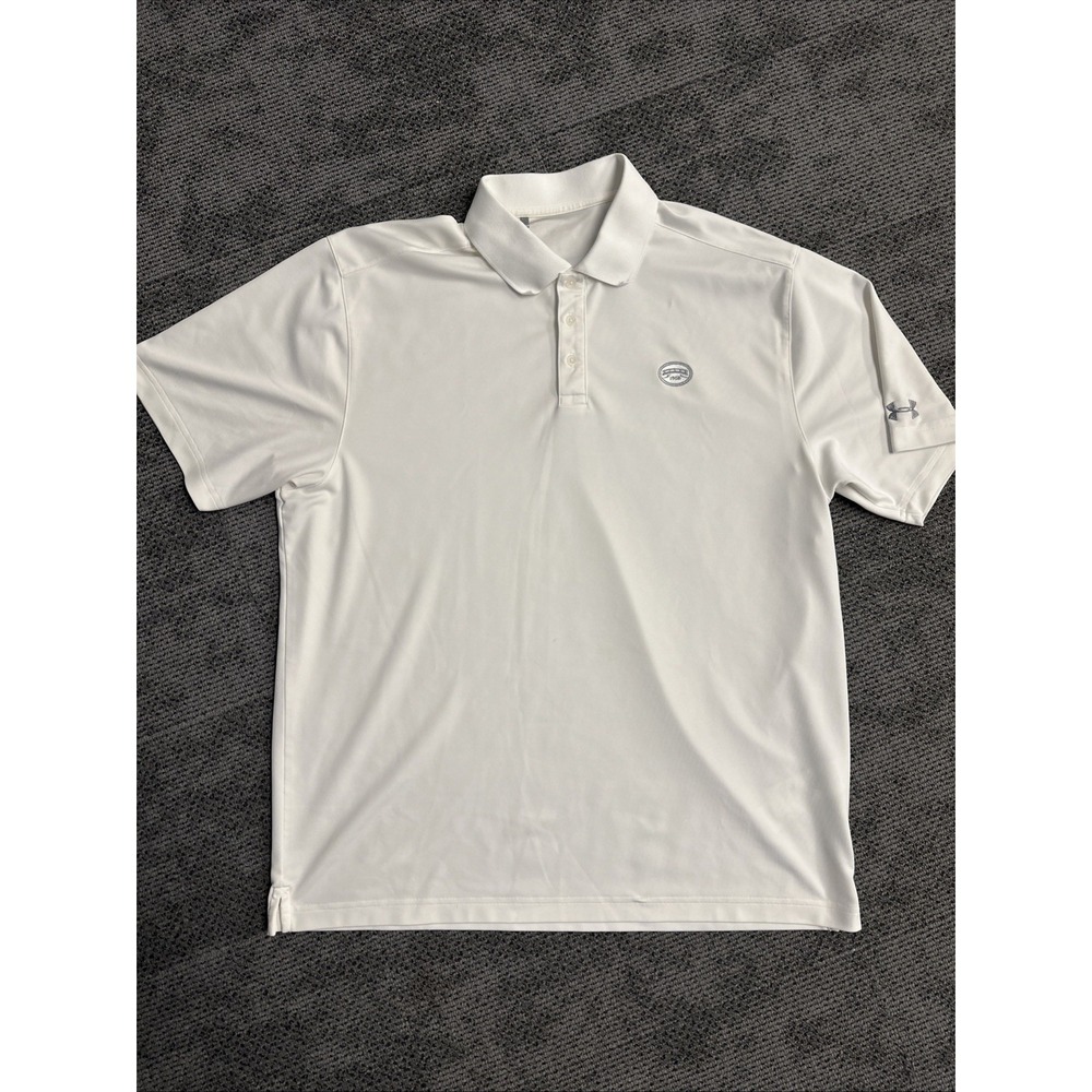Under Armour Mens White HeatGear Golf Polo Shirt 1908 Bridge Crest XL SS Top